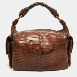 مملوكة مسبقًا Bottega Veneta Brown Crocodile Side Pockets Satchel