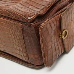 مملوكة مسبقًا Bottega Veneta Brown Crocodile Side Pockets Satchel