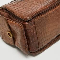 مملوكة مسبقًا Bottega Veneta Brown Crocodile Side Pockets Satchel