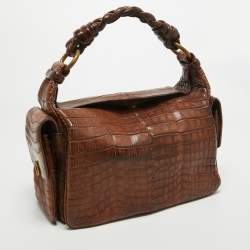 مملوكة مسبقًا Bottega Veneta Brown Crocodile Side Pockets Satchel
