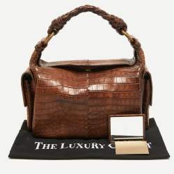 مملوكة مسبقًا Bottega Veneta Brown Crocodile Side Pockets Satchel