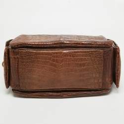 مملوكة مسبقًا Bottega Veneta Brown Crocodile Side Pockets Satchel