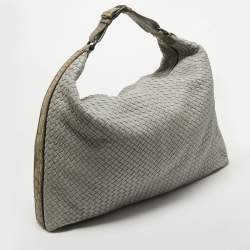Pre Owned Bottega Veneta Grey Intrecciato Leather and Alligator Oversized Hobo