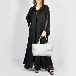 Pre Owned Bottega Veneta White Intrecciato Leather Arco Tote