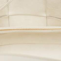 Pre Owned Bottega Veneta White Intrecciato Leather Arco Tote