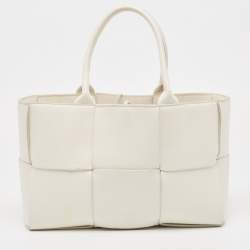 Pre Owned Bottega Veneta White Intrecciato Leather Arco Tote