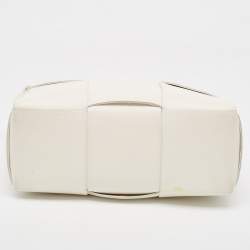 Pre Owned Bottega Veneta White Intrecciato Leather Arco Tote