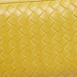 Pre Owned Bottega Veneta Yellow Intrecciato Leather Zip Around Wallet