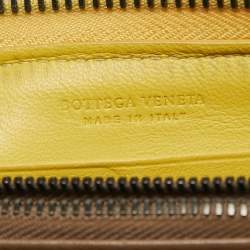 Pre Owned Bottega Veneta Yellow Intrecciato Leather Zip Around Wallet