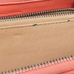 Pre Owned Bottega Veneta Coral Red Intrecciato Leather Zip Around Wallet