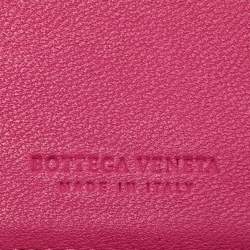 Pre Owned Bottega Veneta Pink Intrecciato Leather Flap Continental Wallet