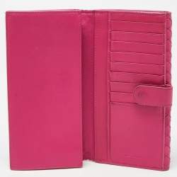 Pre Owned Bottega Veneta Pink Intrecciato Leather Flap Continental Wallet