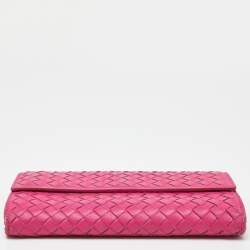 Pre Owned Bottega Veneta Pink Intrecciato Leather Flap Continental Wallet