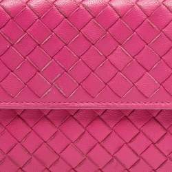 Pre Owned Bottega Veneta Pink Intrecciato Leather Flap Continental Wallet