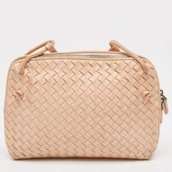 Pre Owned Bottega Veneta Peach Intrecciato Leather Nodini Crossbody Bag