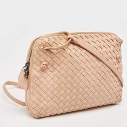 Pre Owned Bottega Veneta Peach Intrecciato Leather Nodini Crossbody Bag