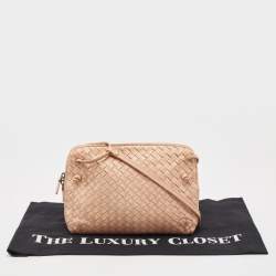 Pre Owned Bottega Veneta Peach Intrecciato Leather Nodini Crossbody Bag