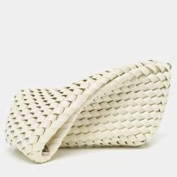 Pre Owned Bottega Veneta White Intrecciato Leather Structure Clutch