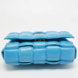 Bottega Veneta Blue Intrecciato Leather Cassette Padded Chain Bag