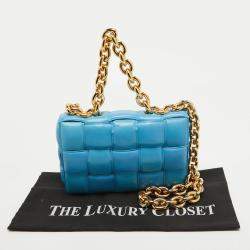 Bottega Veneta Blue Intrecciato Leather Cassette Padded Chain Bag