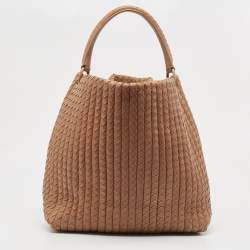 Pre Owned Bottega Veneta Brown Intrecciato Leather Large Natte Hobo