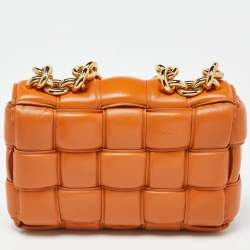 Bottega Veneta Pale Orange Leather Chain Cassette Top Handle Bag