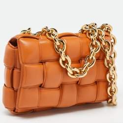 Bottega Veneta Pale Orange Leather Chain Cassette Top Handle Bag