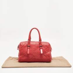 Pre Owned Bottega Veneta Red Intrecciato Leather New Boston Bag