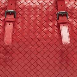 Pre Owned Bottega Veneta Red Intrecciato Leather New Boston Bag