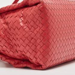 Pre Owned Bottega Veneta Red Intrecciato Leather New Boston Bag