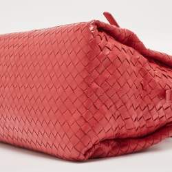 Pre Owned Bottega Veneta Red Intrecciato Leather New Boston Bag