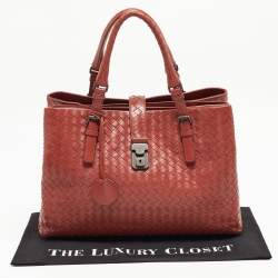 Bottega Veneta  Maroon Intrecciato Leather Medium Roma Tote