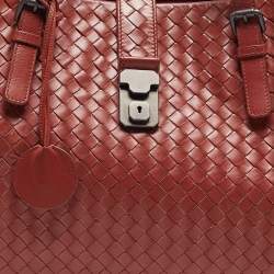 Bottega Veneta  Maroon Intrecciato Leather Medium Roma Tote