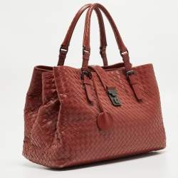 Bottega Veneta  Maroon Intrecciato Leather Medium Roma Tote