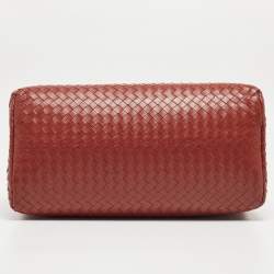 Bottega Veneta  Maroon Intrecciato Leather Medium Roma Tote