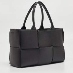 Pre Owned Bottega Veneta Black Intreccio Leather small Arco Tote