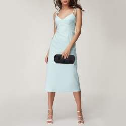 Pre Owned Bottega Veneta Black ntrecciato Satin and Watersnake Leather Knot Long Clutch