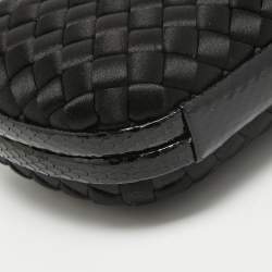Pre Owned Bottega Veneta Black ntrecciato Satin and Watersnake Leather Knot Long Clutch