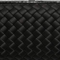 Pre Owned Bottega Veneta Black ntrecciato Satin and Watersnake Leather Knot Long Clutch