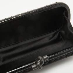 Pre Owned Bottega Veneta Black ntrecciato Satin and Watersnake Leather Knot Long Clutch