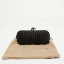 Pre Owned Bottega Veneta Black ntrecciato Satin and Watersnake Leather Knot Long Clutch
