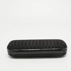 Pre Owned Bottega Veneta Black ntrecciato Satin and Watersnake Leather Knot Long Clutch