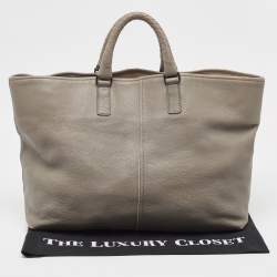 Pre Owned Bottega Veneta Grey Leather Intrecciato Handle Tote
