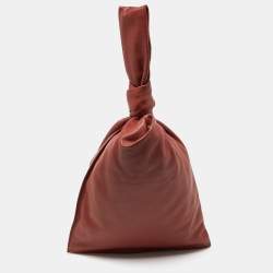 Pre Owned Bottega Veneta Rust Brown Leather BV Knotted Twist Clutch