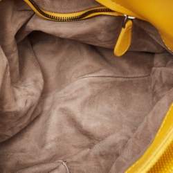Pre Owned Bottega Veneta Yellow Lizard Turnlock Flap Top Handle Bag