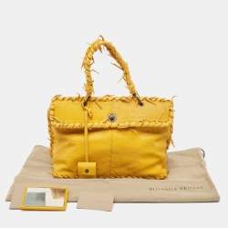 Pre Owned Bottega Veneta Yellow Lizard Turnlock Flap Top Handle Bag