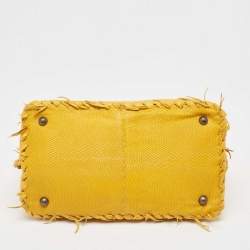 Pre Owned Bottega Veneta Yellow Lizard Turnlock Flap Top Handle Bag