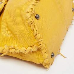 Pre Owned Bottega Veneta Yellow Lizard Turnlock Flap Top Handle Bag