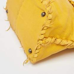 Pre Owned Bottega Veneta Yellow Lizard Turnlock Flap Top Handle Bag