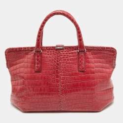 Bottega Veneta Pink Crocodile Frame Tote